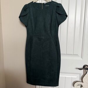 Calvin Klein Faux Suede Dark Green Midi Dress Size 10 Perfect for the Holidays!